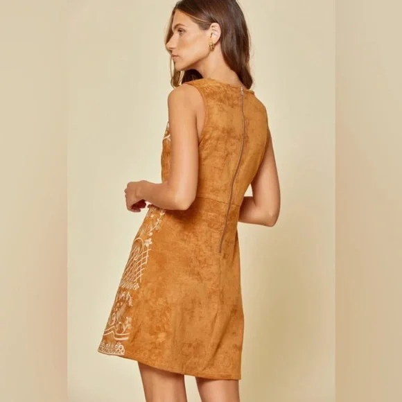 Savanna Jane Glory Days Embroidered Faux Suede Dress. Women’s size medium - Picture 2 of 11